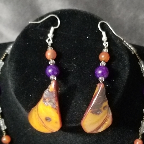 Handmade Stone & Glass Bead Necklace & Earring Set - Picture 9 of 9